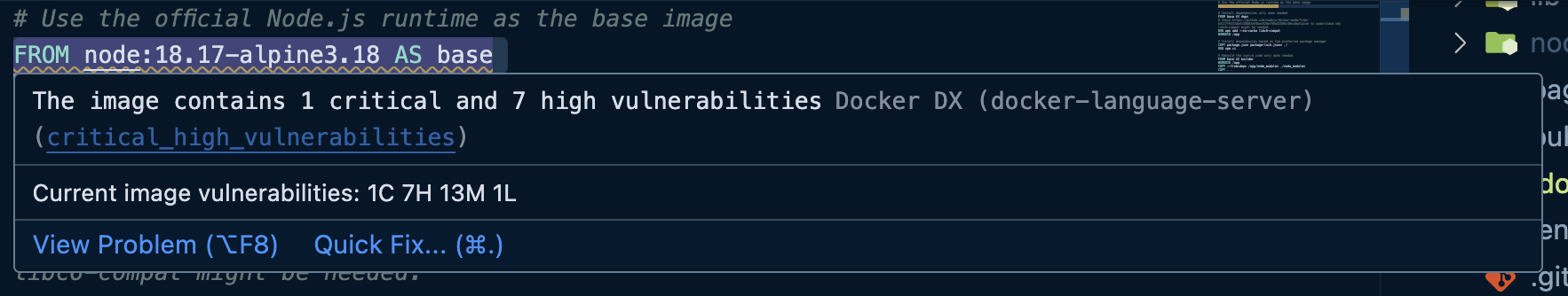 Node 18 security vulnerability in VS Code.